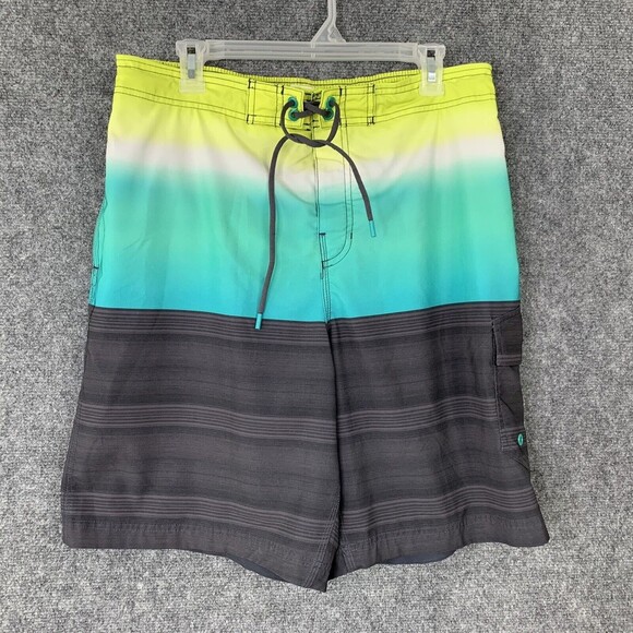 Speedo Swim Trunks Men Large Lined Back Elastic Green & Black Pockets - Picture 1 of 9